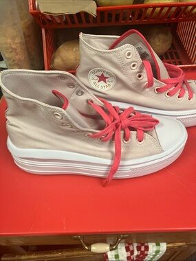 Converse High Top Canvas Sneakers with Pink Laces
